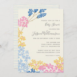 Invitación Baby Shower de flores azules y amarillas de verano