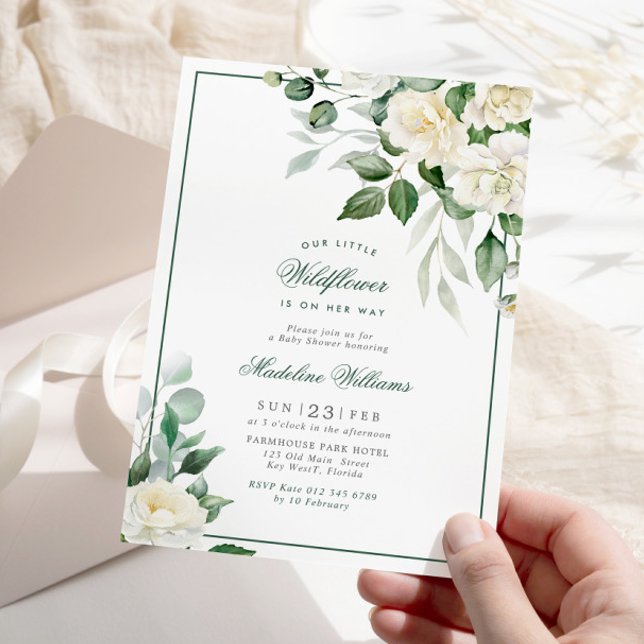 Invitación Baby Shower de flores blancas Eucalyptus (Subido por el creador)