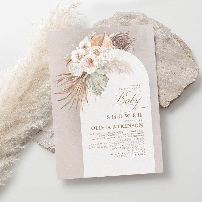 Invitación Baby Shower de Flores Blancas y Pampas Grass Boho (Subido por el creador)
