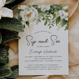 Invitación Baby Shower de Flores Blancas y Verdor para Brinda
