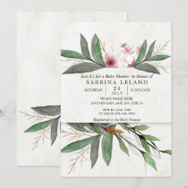 Invitación Baby Shower de flores botánicas clásicas de acuare