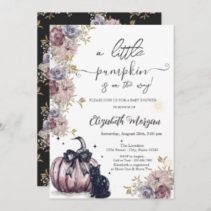 Invitación Baby Shower de flores de calabaza de gato negro