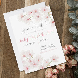 Invitación Baby Shower de flores de cerezo rosa de color acuá