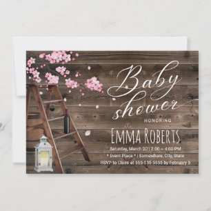 Invitación Baby Shower de flores de cerezo rusas de madera