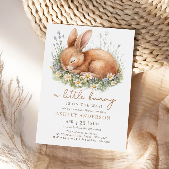Invitación Baby Shower De Flores De Conejo Y Acuarela Cute (Subido por el creador)