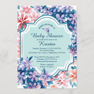 Invitación Baby Shower de flores de hidrangea rosada y morada