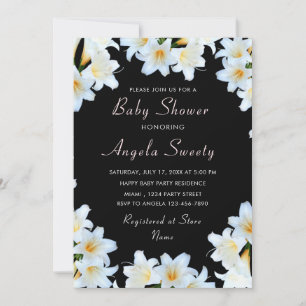 Invitación Baby Shower de Flores de Lirio Blanco