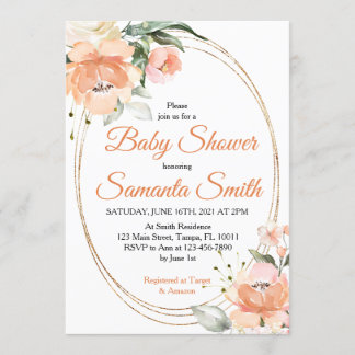 Invitación Baby Shower de Flores de Peach