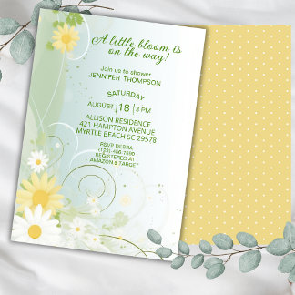 Invitación Baby Shower de flores de primavera amarilla y blan
