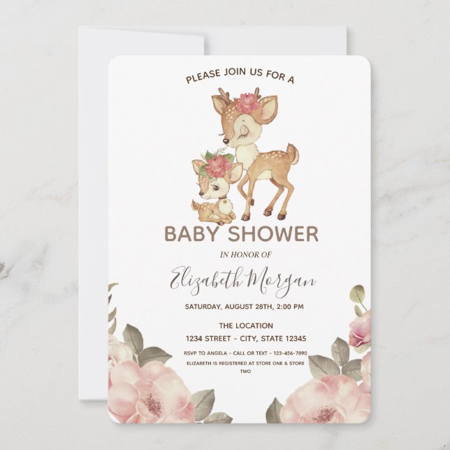 Invitación Baby Shower de flores de reno para bebés (Anverso)