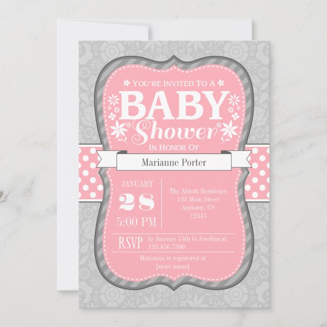 Invitación Baby Shower de flores florales rosadas (Anverso)