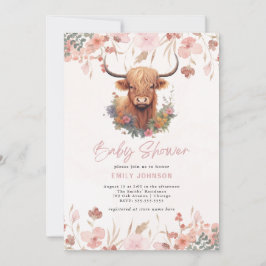 Invitación Baby Shower de Flores Highland Cow