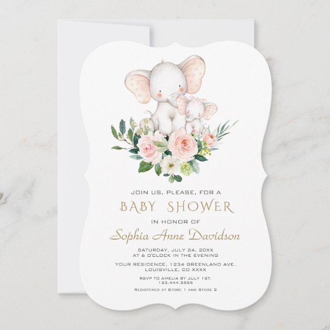 Invitación Baby Shower de flores modernas de crema rosada par (Anverso)