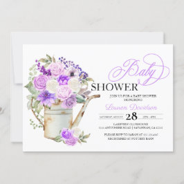 Invitación Baby Shower de Flores Potadas de la Primavera Púrp