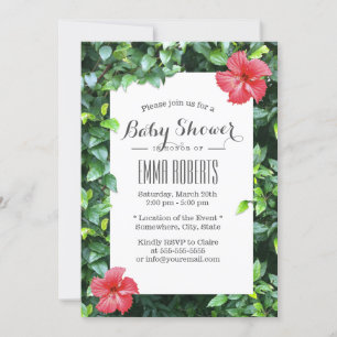 Invitación Baby Shower de flores rojas tropicales hibiscus