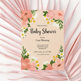 Invitación Baby Shower de Flores Rosa Negrita