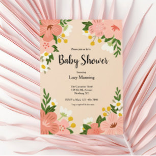 Invitación Baby Shower de Flores Rosa Negrita