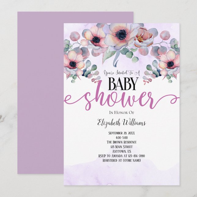 Invitación Baby Shower de flores rosadas de la Fábrica de la  (Anverso / Reverso)