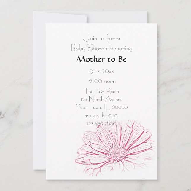 Invitación Baby Shower de flores rosadas de margarita (Anverso)