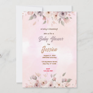 Invitación Baby Shower de flores rosas
