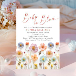 Invitación Baby Shower de Flores salvajes Pastel Pink Rubor B