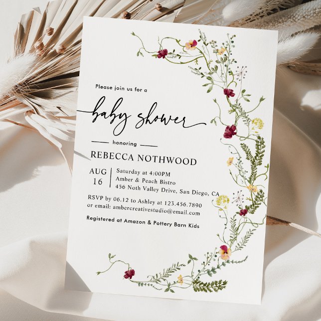 Invitación Baby Shower de flores silvestres botánicas moderna (Subido por el creador)
