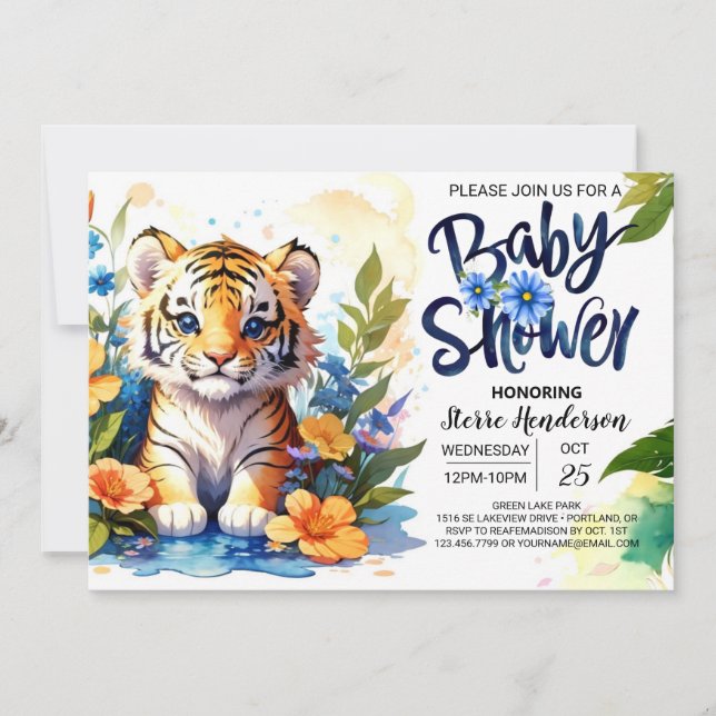 Invitación Baby Shower de flores silvestres de Tiger Cub (Anverso)