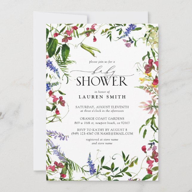 Invitación Baby Shower de flores silvestres de verano (Anverso)