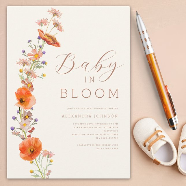 Invitación Baby Shower de Flores Silvestres para Bebé sin Dis (Boho watercolor floral baby shower invitation)