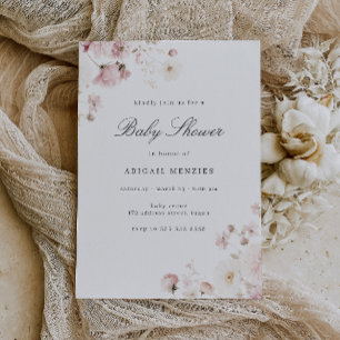 Invitación Baby Shower de flores suaves de Rubor divino y ele