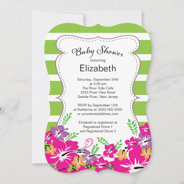 Invitación Baby Shower de flores tropicales modernas de hibis (Anverso)