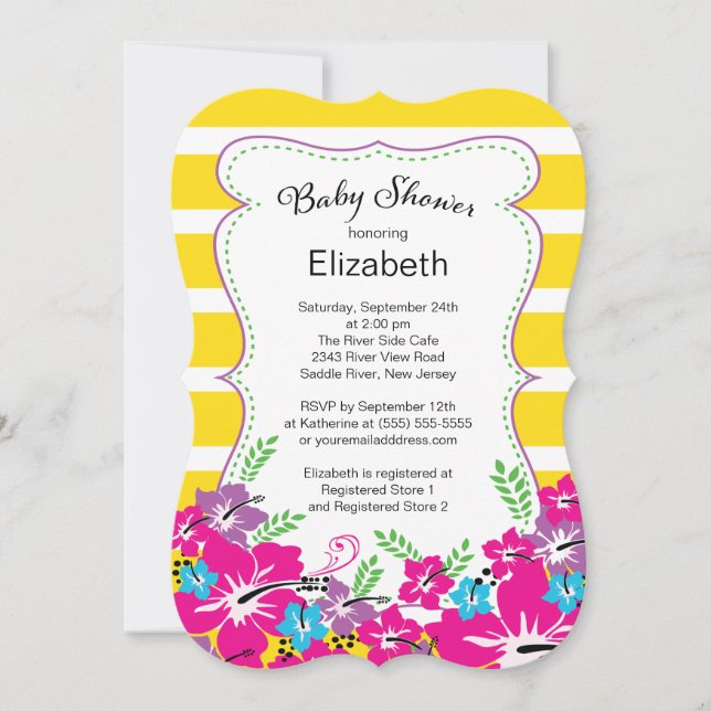 Invitación Baby Shower de flores tropicales modernas de hibis (Anverso)