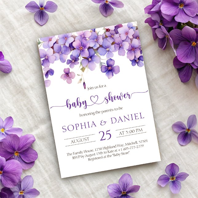 Invitación Baby Shower De Flores Violetas Delicadas De Primav (Spring Delicate Violet Flowers Baby Shower Invitation)
