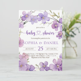 Invitación Baby Shower De Flores Violetas Delicadas De Primav
