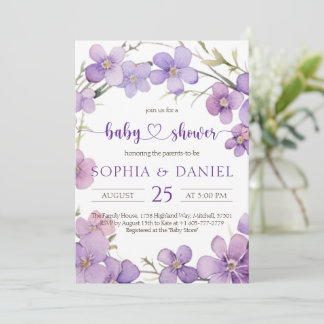 Invitación Baby Shower De Flores Violetas Delicadas De Primav