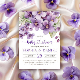 Invitación Baby Shower de flores violetas púrpuras de verano