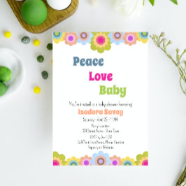 Invitación Baby Shower de Flower Power de los años