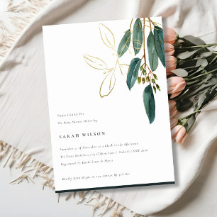 Invitación Baby Shower de Foliage Simple Gold Green Eucalyptu