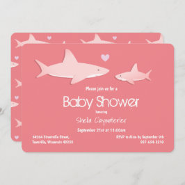Invitación Baby Shower de fondo rosado sólido de tiburones cu