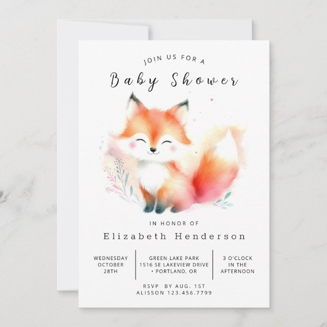 Invitación Baby Shower de Fox con mano suave (Anverso)