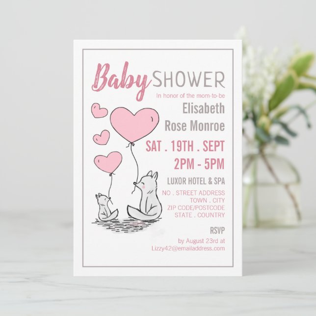 Invitación Baby Shower de Fox Hearts (Anverso de pie)