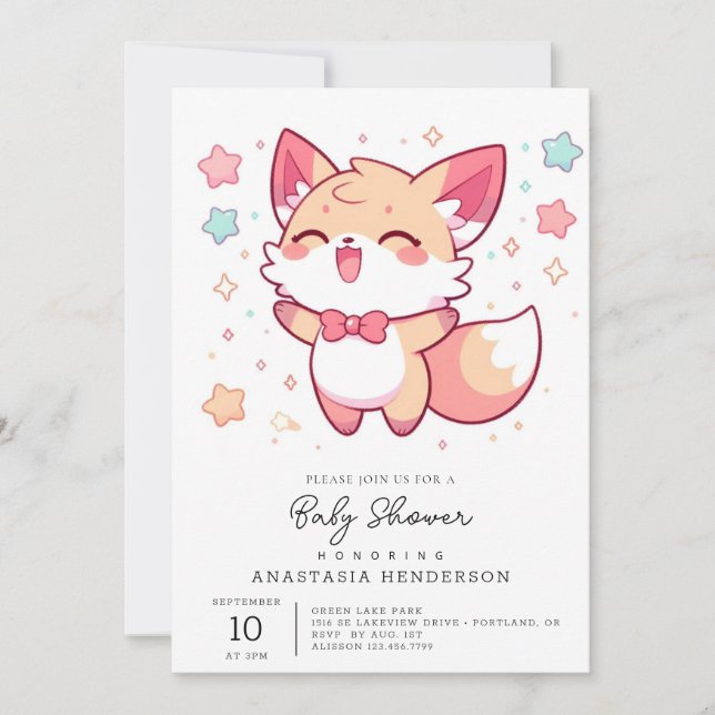 Invitación Baby Shower de Fox mítico (Anverso)