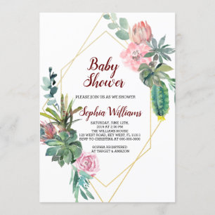 Invitación Baby Shower de Frame Gold Boho Cactus