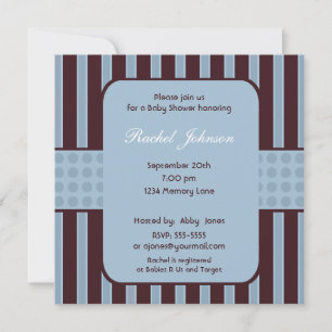 Invitación Baby Shower de franja azul y marrón