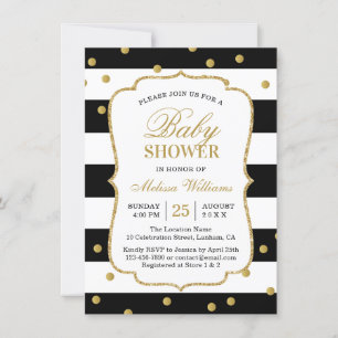 Invitación Baby Shower de franjas blancas negras m