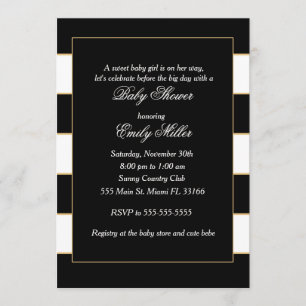 Invitación Baby Shower de franjas de oro blanco ne