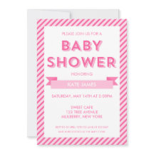 Invitación Baby Shower de franjas rosadas modernas