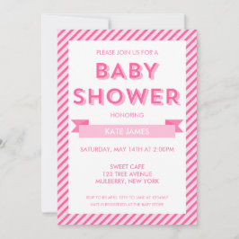 Invitación Baby Shower de franjas rosadas modernas