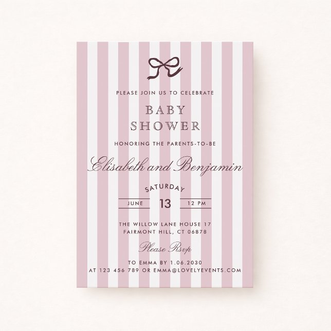 Invitación Baby Shower de franjas y arcos rosados  (Subido por el creador)