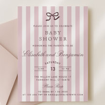 Invitación Baby Shower de franjas y arcos rosados